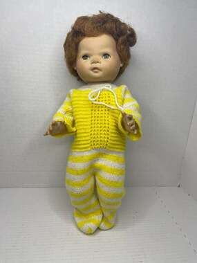 Vintage 1958 American Character Toodles Doll Red Hair Yellow Striped Outfit